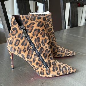 Christian louboutin birgikate leopard suede boot bootie stiletto 85mm sz 38.5
